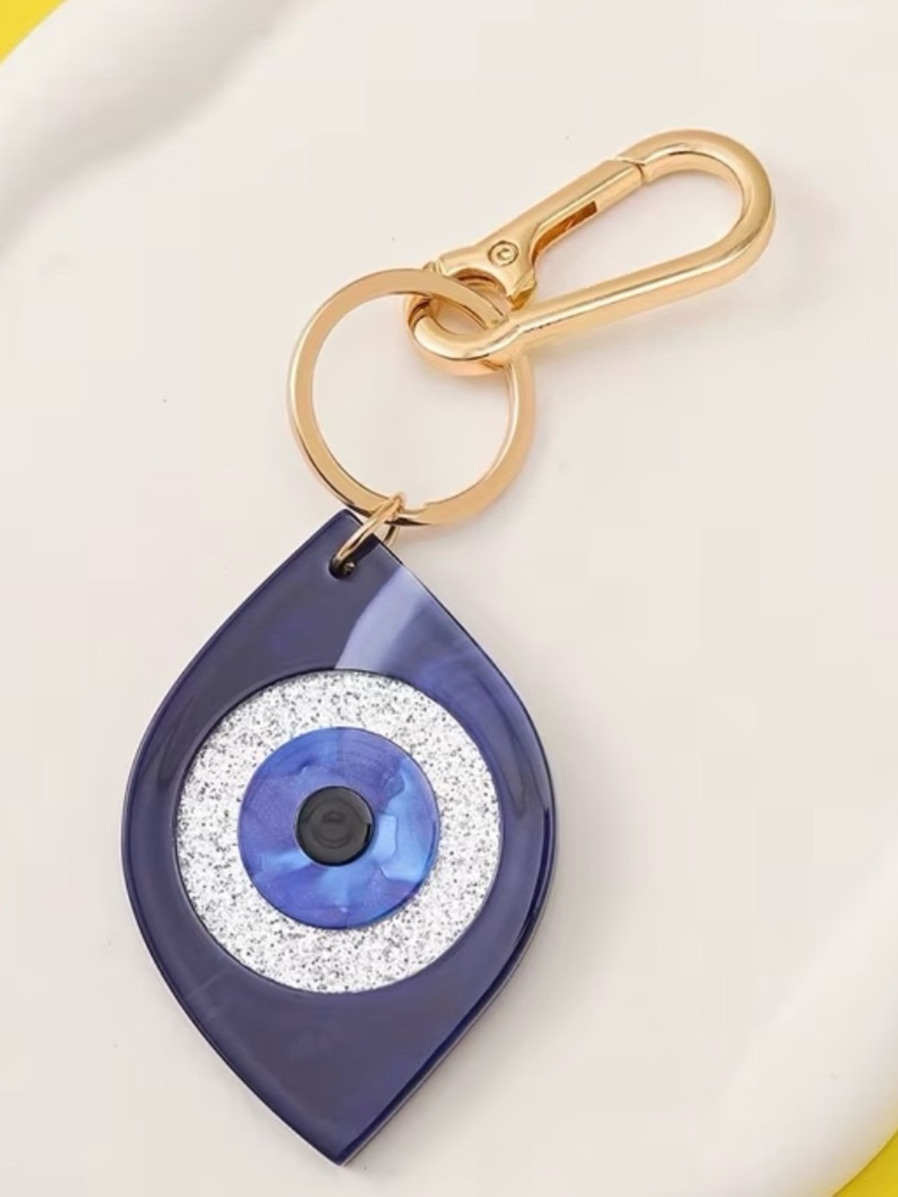 Evil Eye Keychain Charm in Deep Blue with Gold Hardware